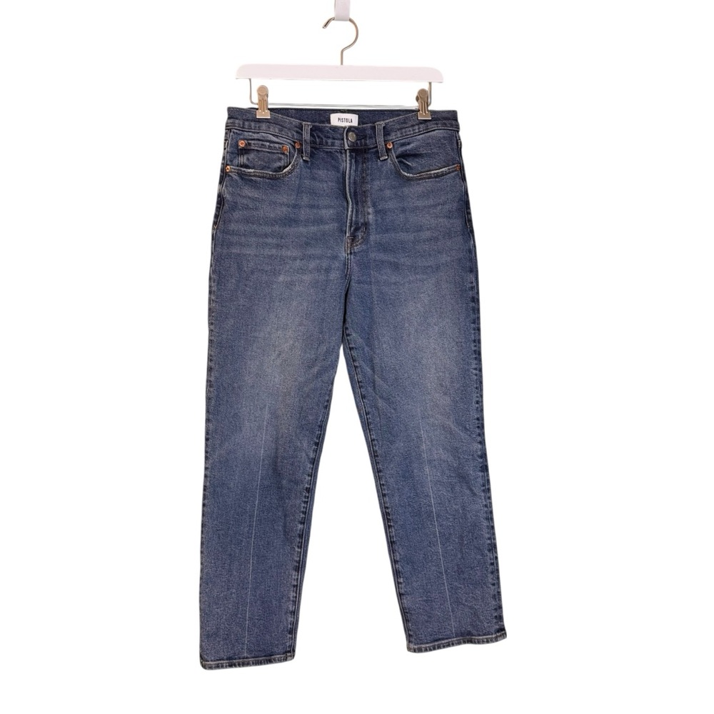 Pistola August Straight Jeans 30 High Rise Medium Wash Rip Back Pocket